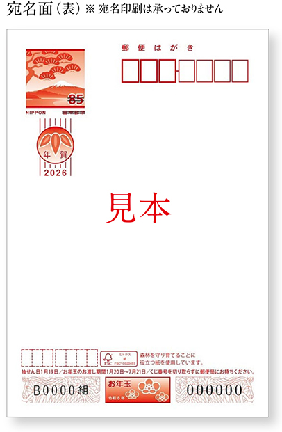 お年玉くじつき年賀はがき　宛名面（表）