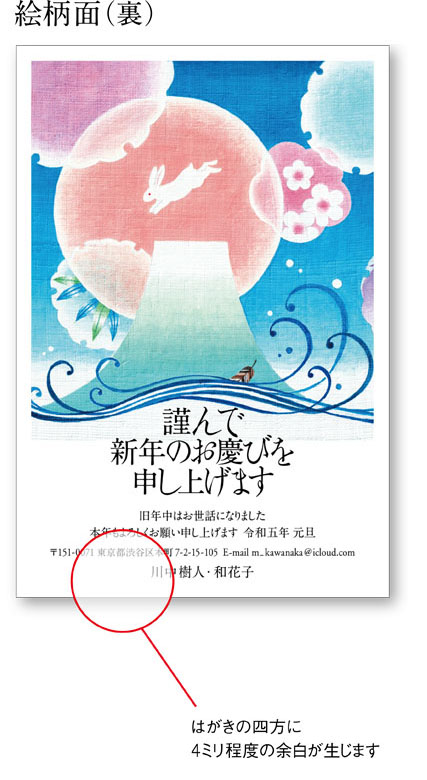 お年玉くじつき年賀はがき 絵柄面(裏)