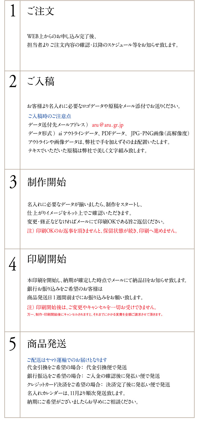 名入れカレンダーのご注文から納品まで